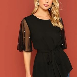 Pearl studded Mesh Sleeve Blouse
Size M
Worn 1x